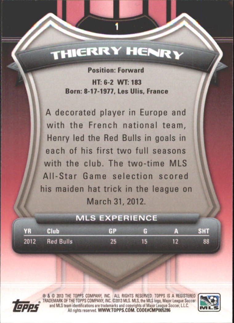 2013 Topps MLS #1A Thierry Henry SP back image