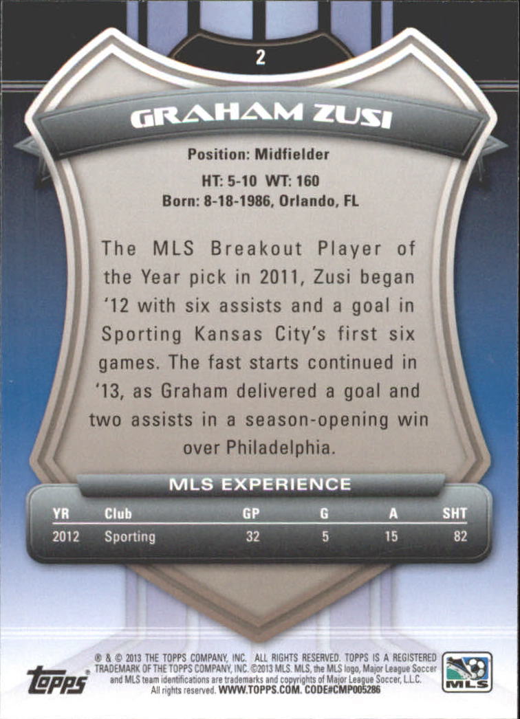 2013 Topps MLS #2A Graham Zusi SP back image