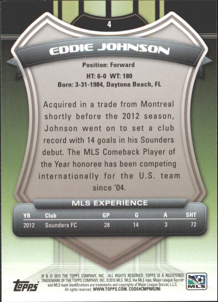 2013 Topps MLS #4A Eddie Johnson back image