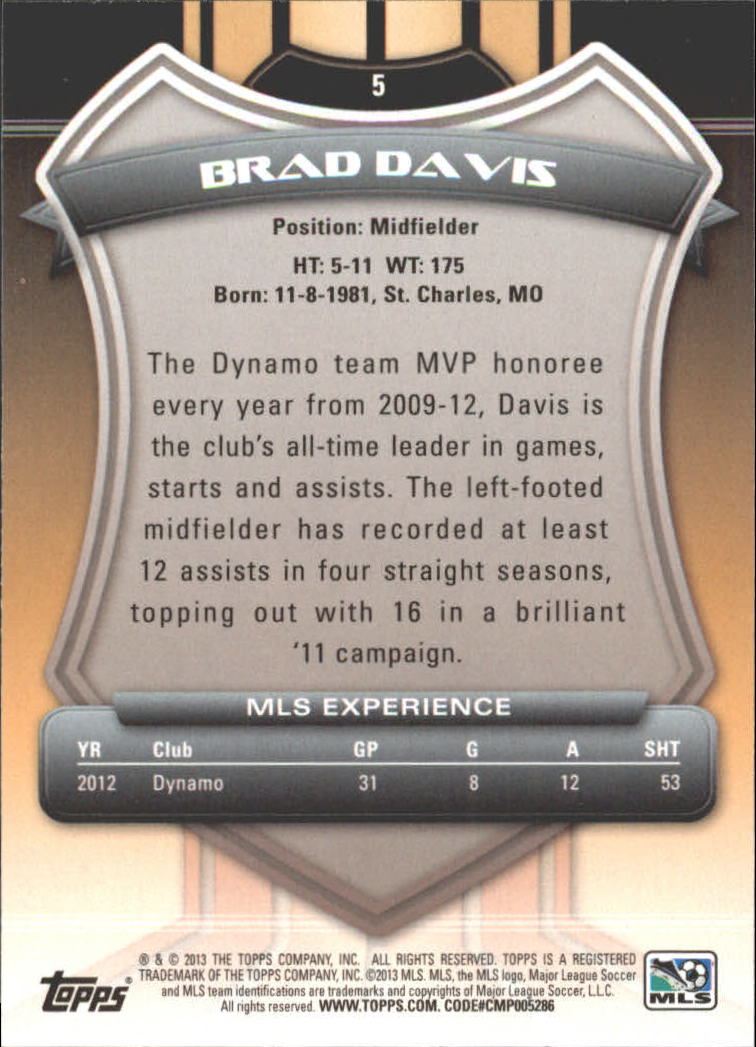2013 Topps MLS #5A Brad Davis back image