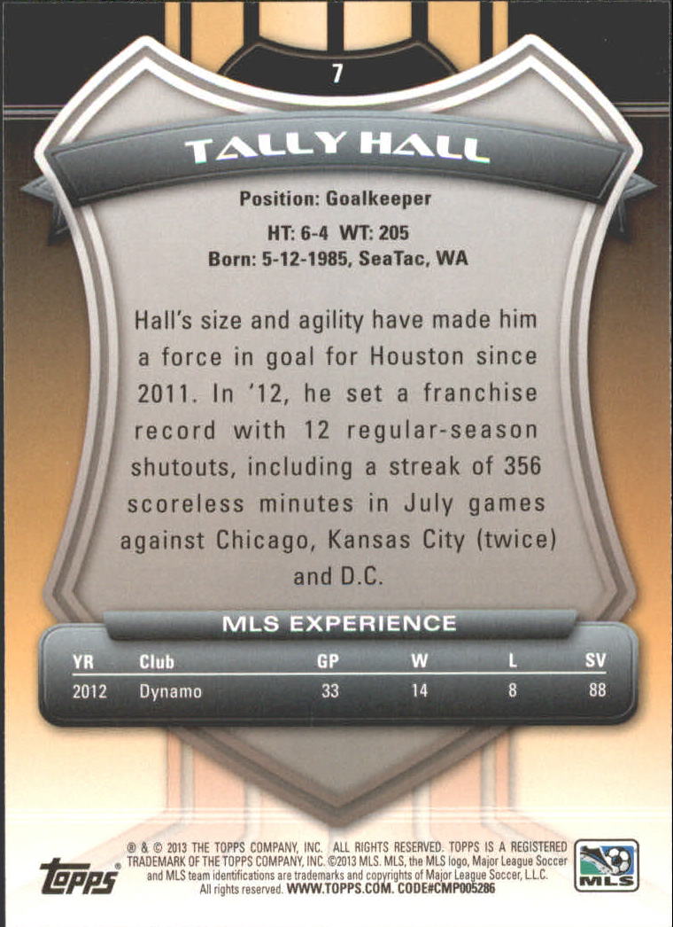 2013 Topps MLS #7 Tally Hall back image