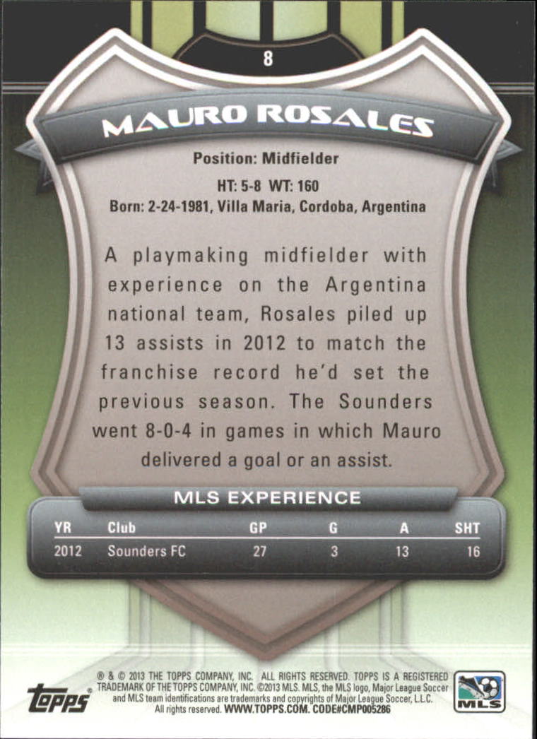 2013 Topps MLS #8A Mauro Rosales SP back image