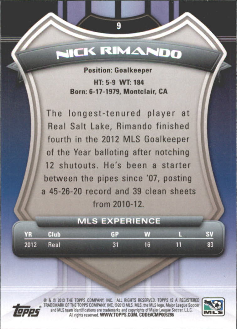 2013 Topps MLS #9 Nick Rimando back image