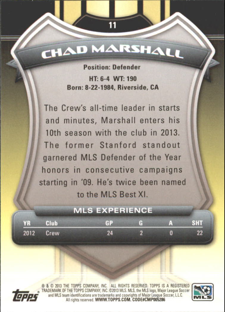 2013 Topps MLS #11 Chad Marshall back image