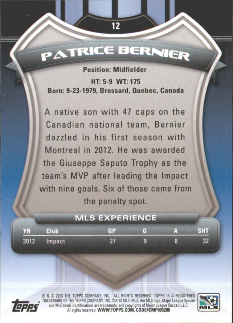 2013 Topps MLS #12A Patrice Bernier back image