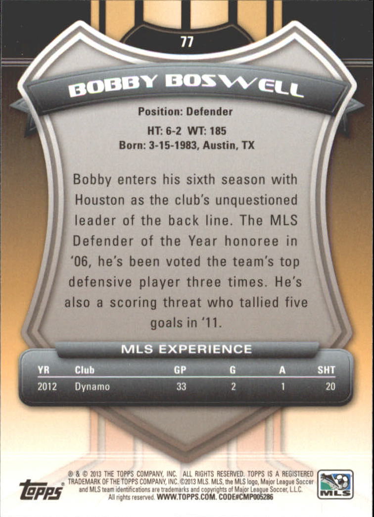 2013 Topps MLS #77 Bobby Boswell back image