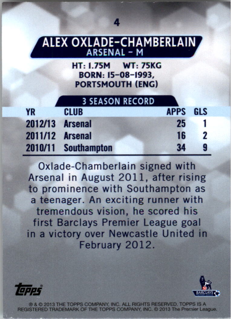 2013-14 Topps English Premier League Gold #4 Alex Oxlade-Chamberlain back image