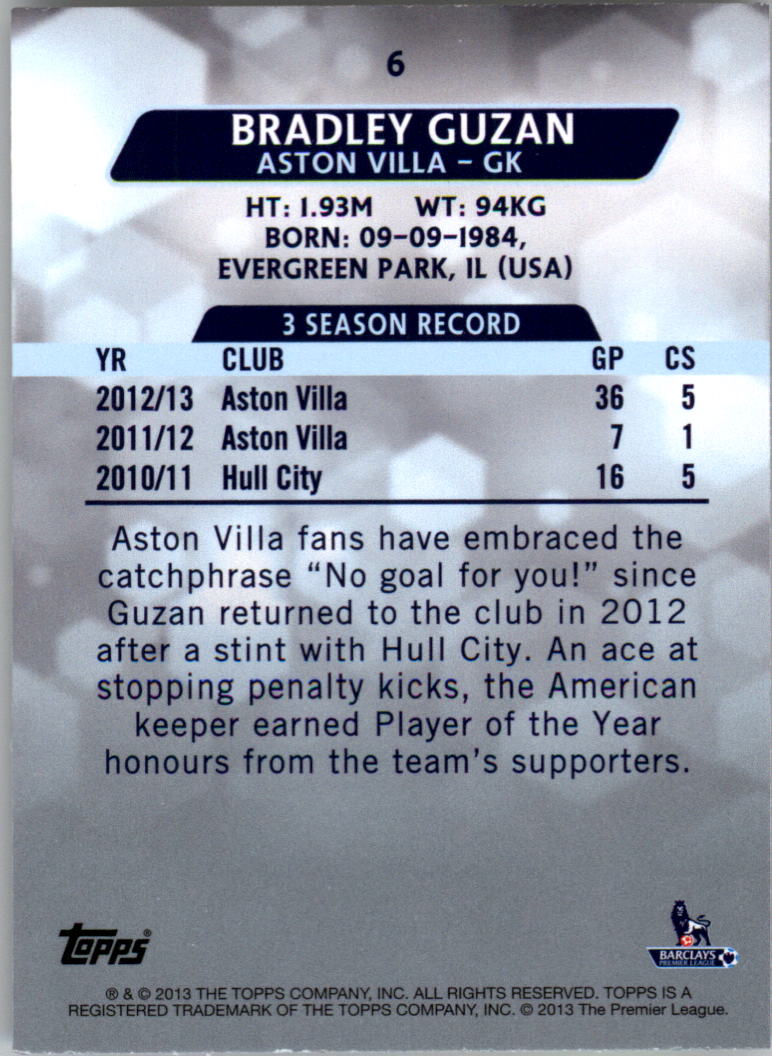 2013-14 Topps English Premier League Gold #6 Bradley Guzan back image