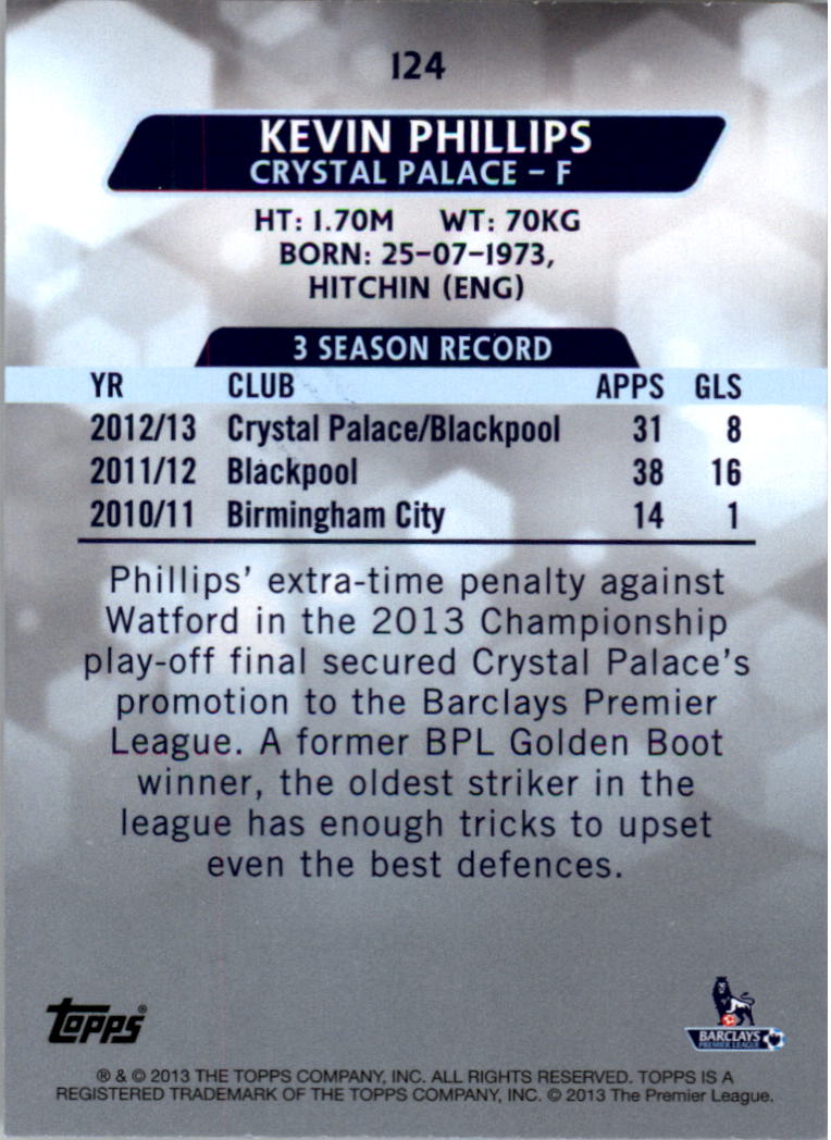 2013-14 Topps English Premier League Gold #124 Kevin Phillips back image