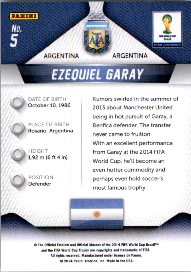 2014 Panini Prizm World Cup #5 Ezequiel Garay back image