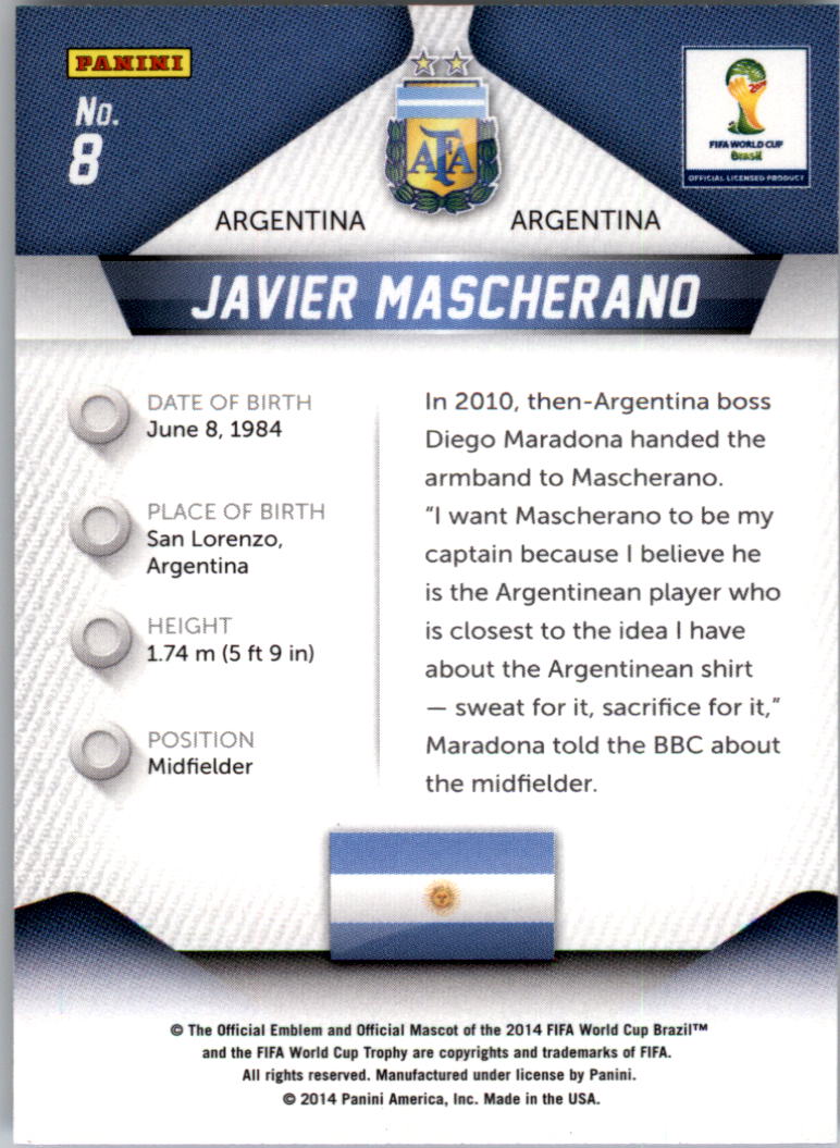 2014 Panini Prizm World Cup #8 Javier Mascherano back image