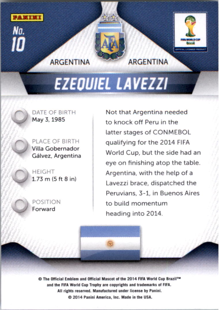 2014 Panini Prizm World Cup #10 Ezequiel Lavezzi back image