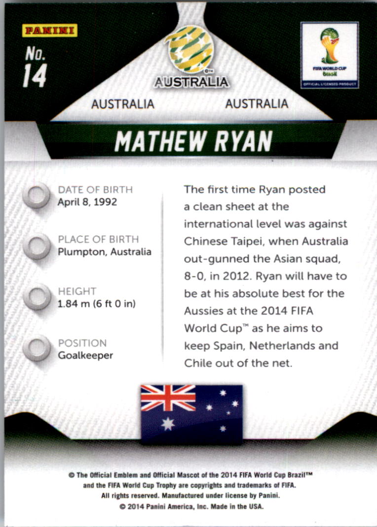 2014 Panini Prizm World Cup #14 Mathew Ryan back image