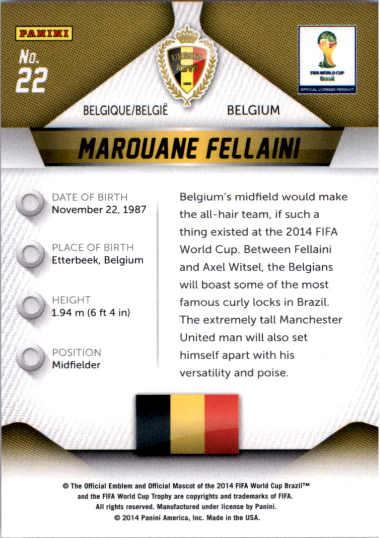 2014 Panini Prizm World Cup #22 Marouane Fellaini back image