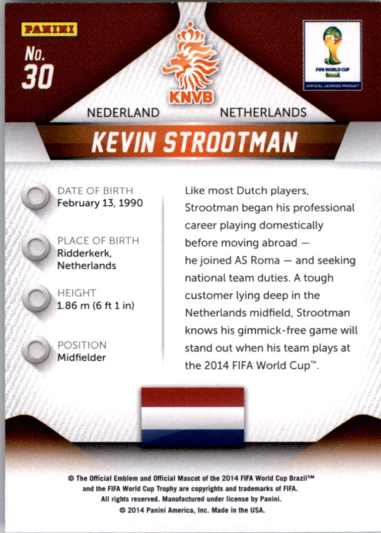 2014 Panini Prizm World Cup #30 Kevin Strootman back image