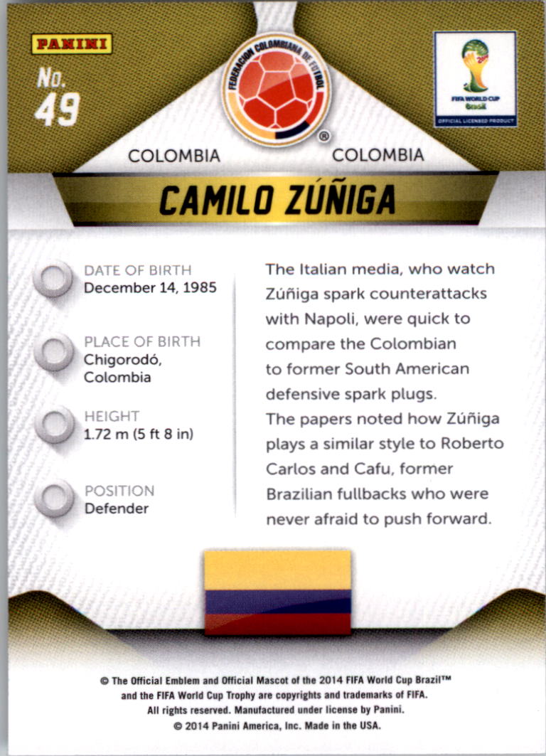 2014 Panini Prizm World Cup #49 Camilo Zuniga back image