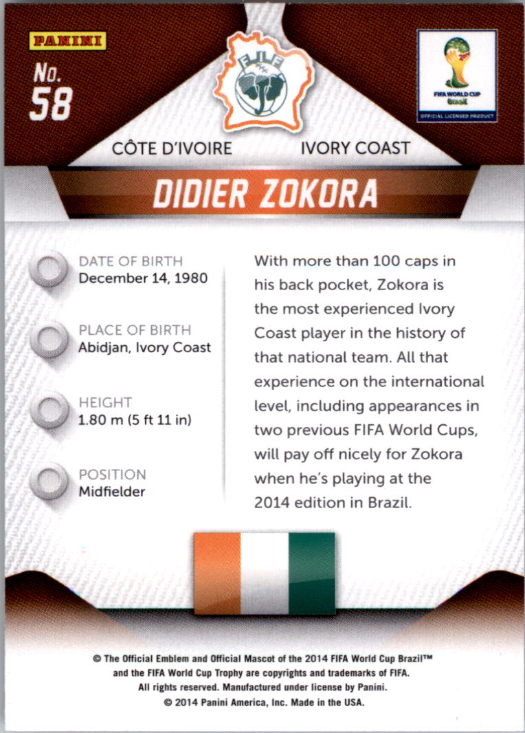 2014 Panini Prizm World Cup #58 Didier Zokora back image