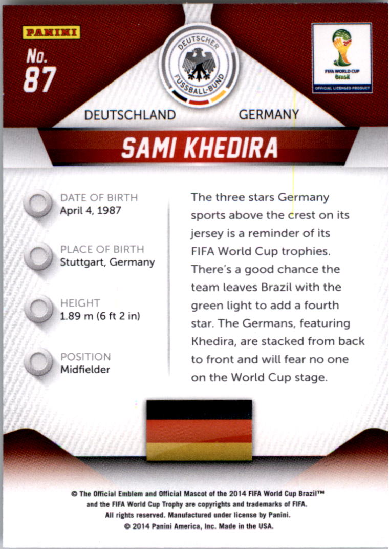 2014 Panini Prizm World Cup #87 Sami Khedira back image