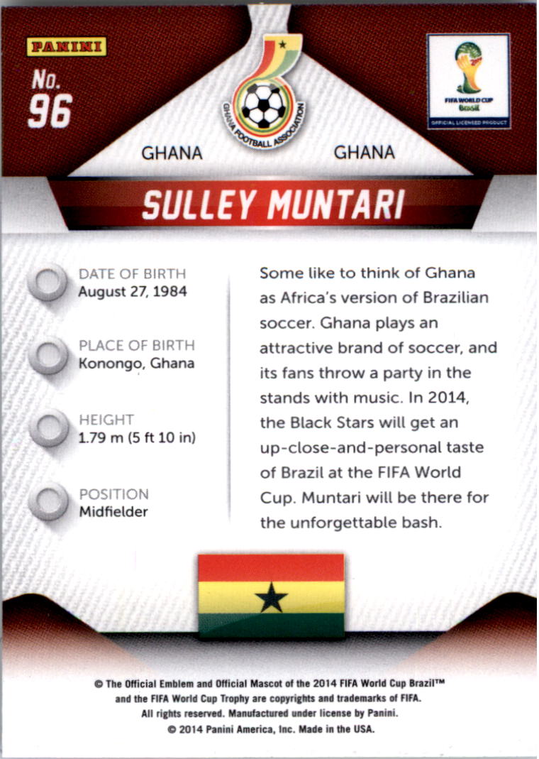 2014 Panini Prizm World Cup #96 Sulley Muntari back image