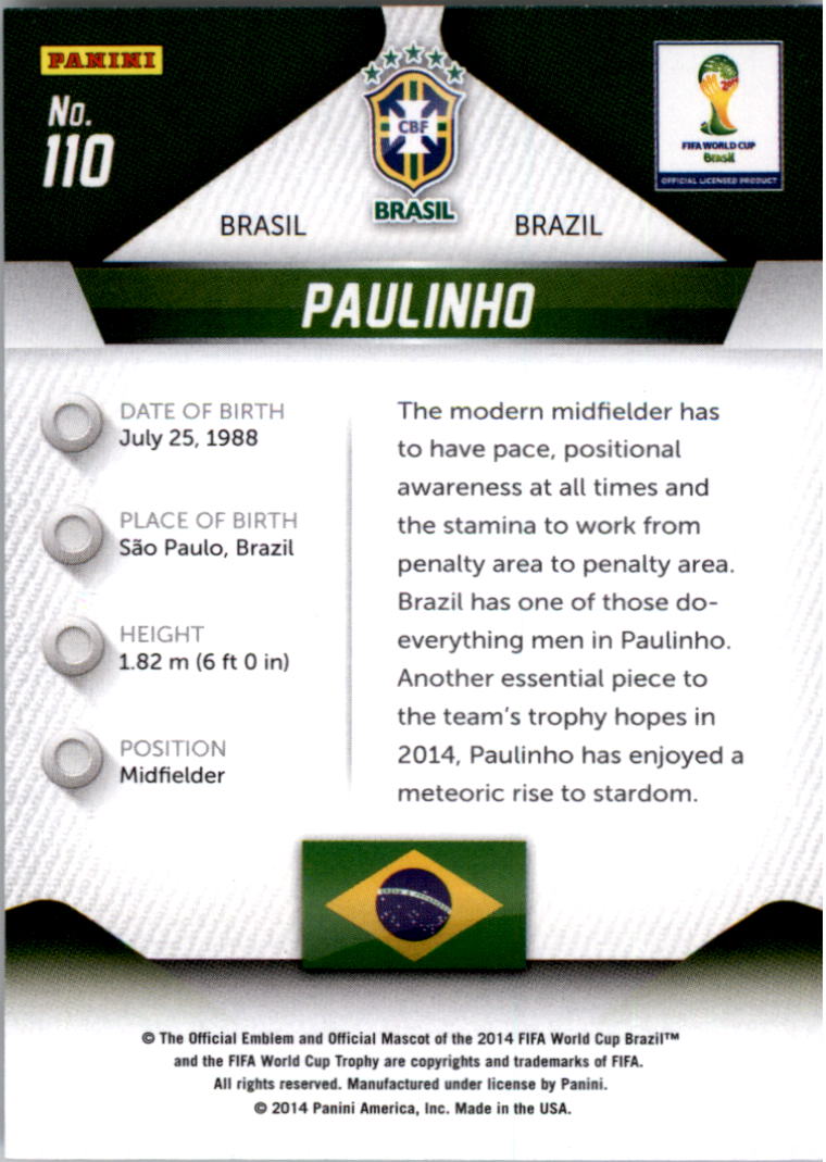 2014 Panini Prizm World Cup #110 Paulinho back image
