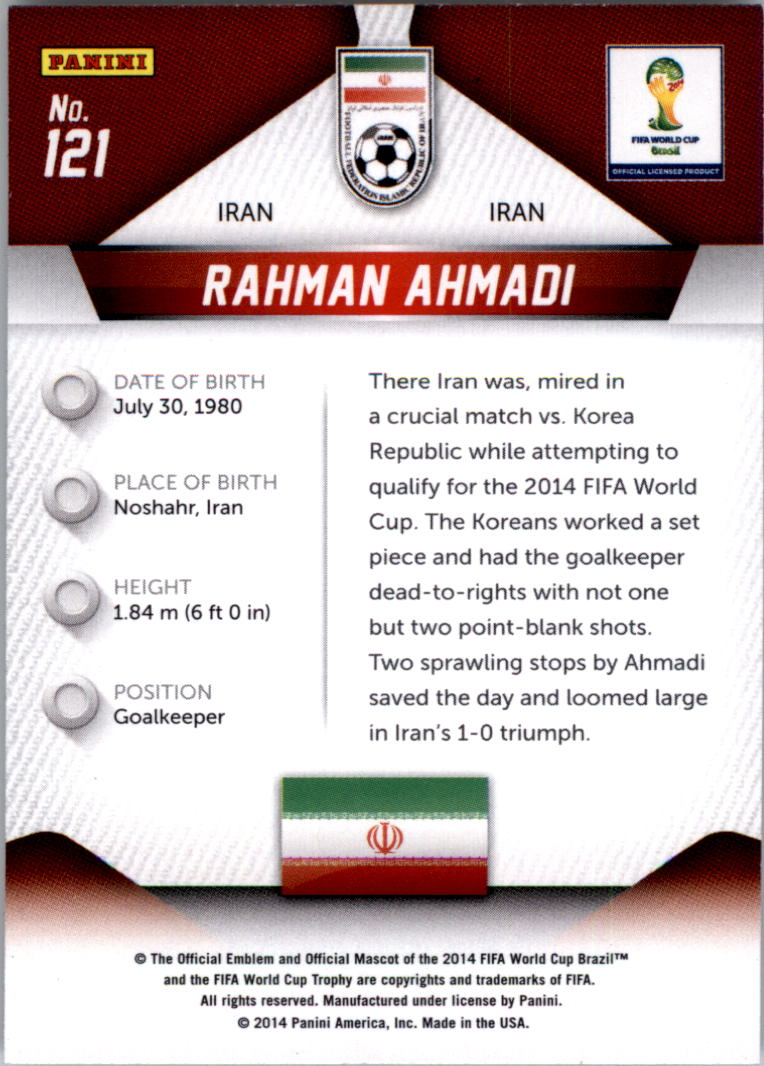 2014 Panini Prizm World Cup #121 Rahman Ahmadi back image