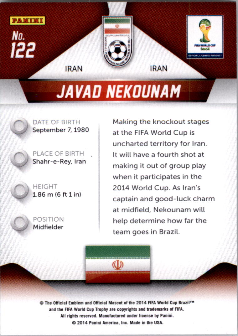 2014 Panini Prizm World Cup #122 Javad Nekounam back image