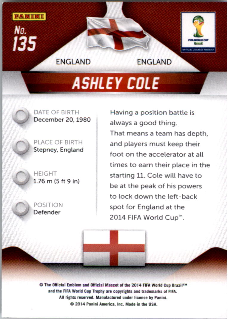 2014 Panini Prizm World Cup #135 Ashley Cole back image