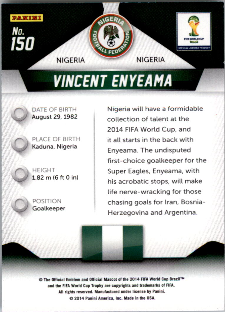 2014 Panini Prizm World Cup #150 Vincent Enyeama back image