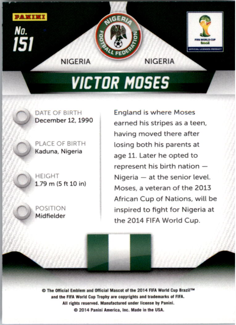 2014 Panini Prizm World Cup #151 Victor Moses back image