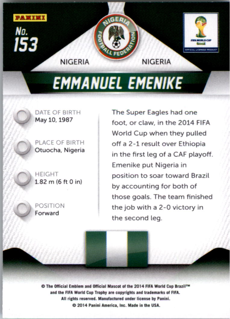 2014 Panini Prizm World Cup #153 Emmanuel Emenike back image