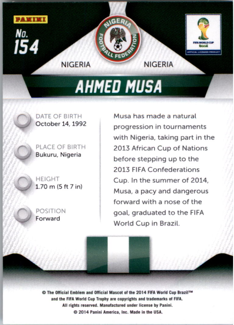 2014 Panini Prizm World Cup #154 Ahmed Musa back image