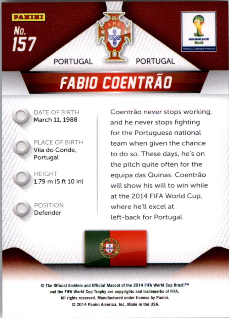 2014 Panini Prizm World Cup #157 Fabio Coentrao back image