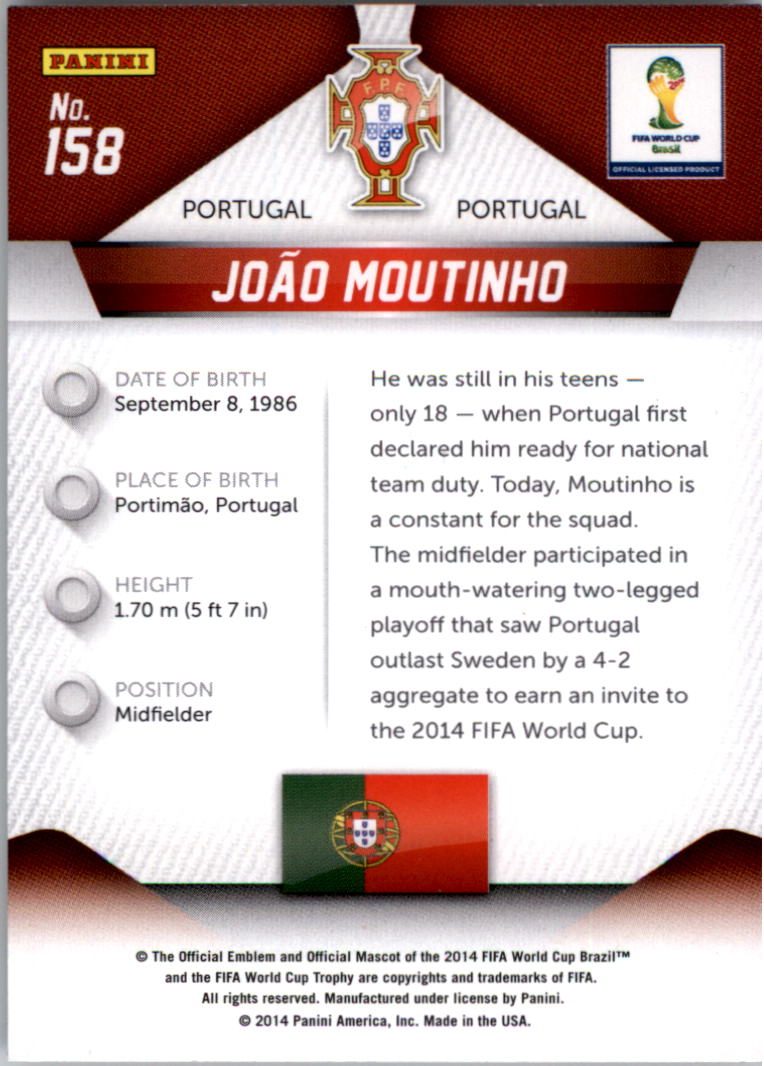 2014 Panini Prizm World Cup #158 Joao Moutinho back image