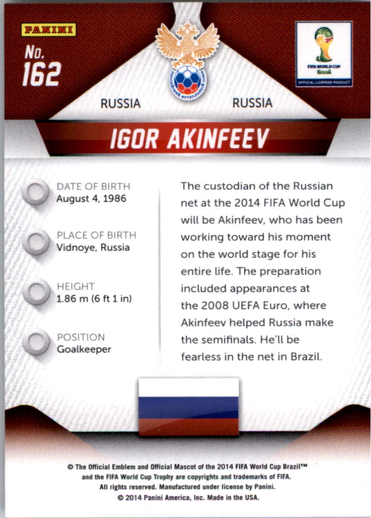 2014 Panini Prizm World Cup #162 Igor Akinfeev back image