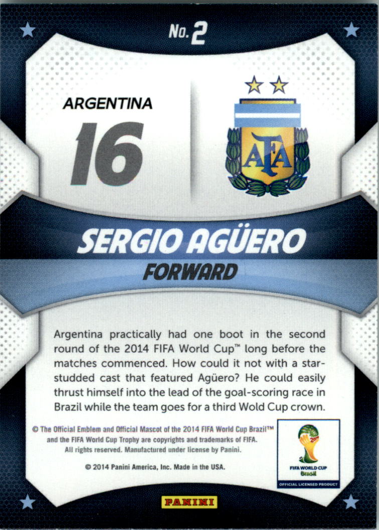 2014 Panini Prizm World Cup World Cup Stars #2 Sergio Aguero back image