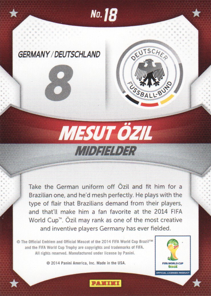 2014 Panini Prizm World Cup World Cup Stars #18 Mesut Ozil back image