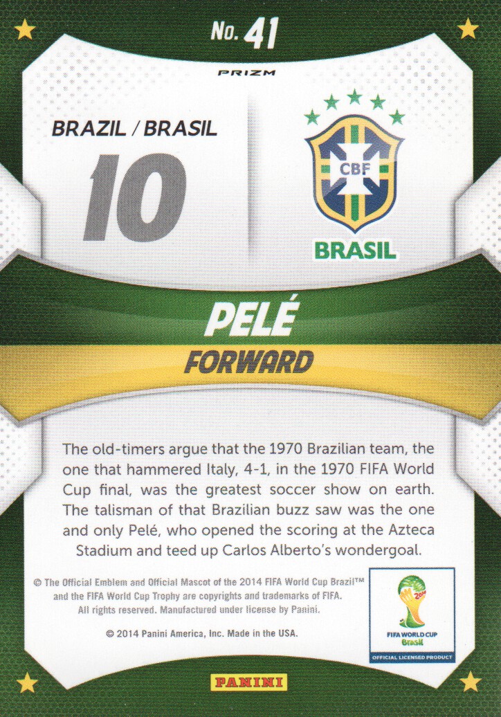 2014 Panini Prizm World Cup World Cup Stars Prizms Yellow Red Pulsar #41 Pele back image