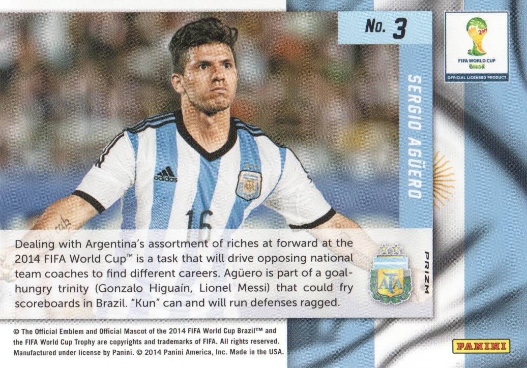 2014 Panini Prizm World Cup Net Finders Prizms Red White and Blue #3 Sergio Aguero back image
