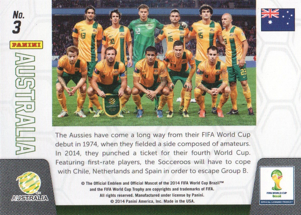 2014 Panini Prizm World Cup Team Photos #3 Australia back image