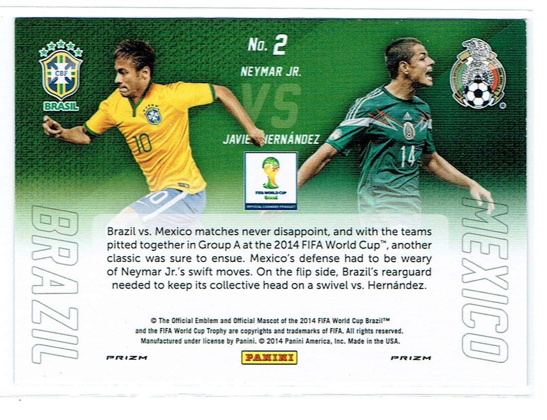 2014 Panini Prizm World Cup World Cup Matchups Prizms Red White and Blue #2 Javier Hernandez/Neymar back image