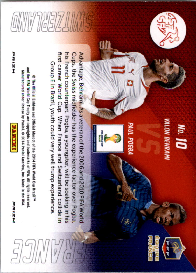 2014 Panini Prizm World Cup World Cup Matchups Prizms Yellow and Red Pulsar #10 Paul Pogba/Valon Behrami back image