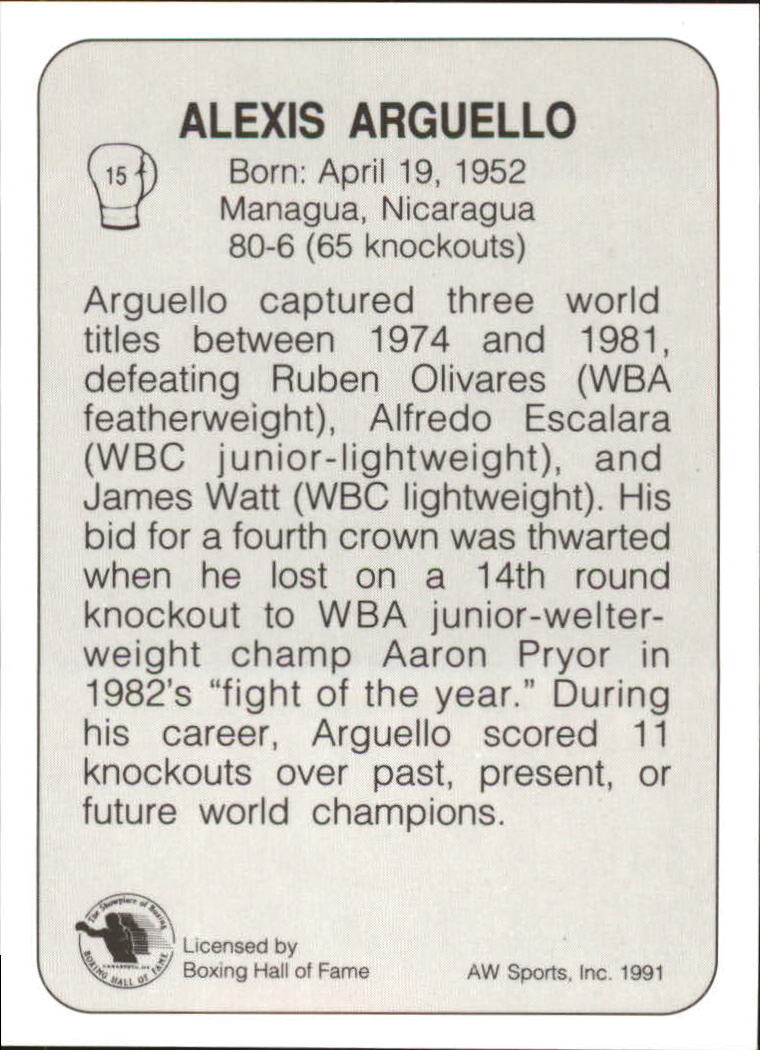 1991 All World #15 Alexis Arguello back image