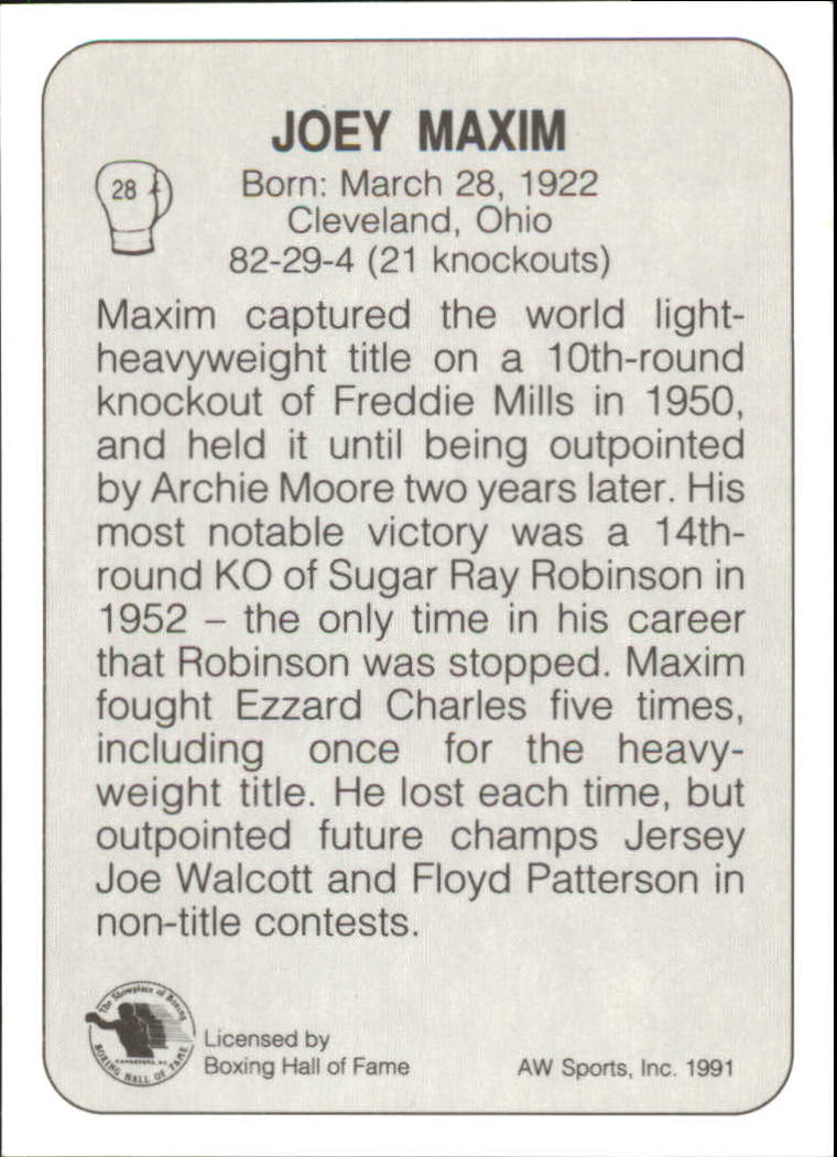 1991 All World #28 Joey Maxim back image