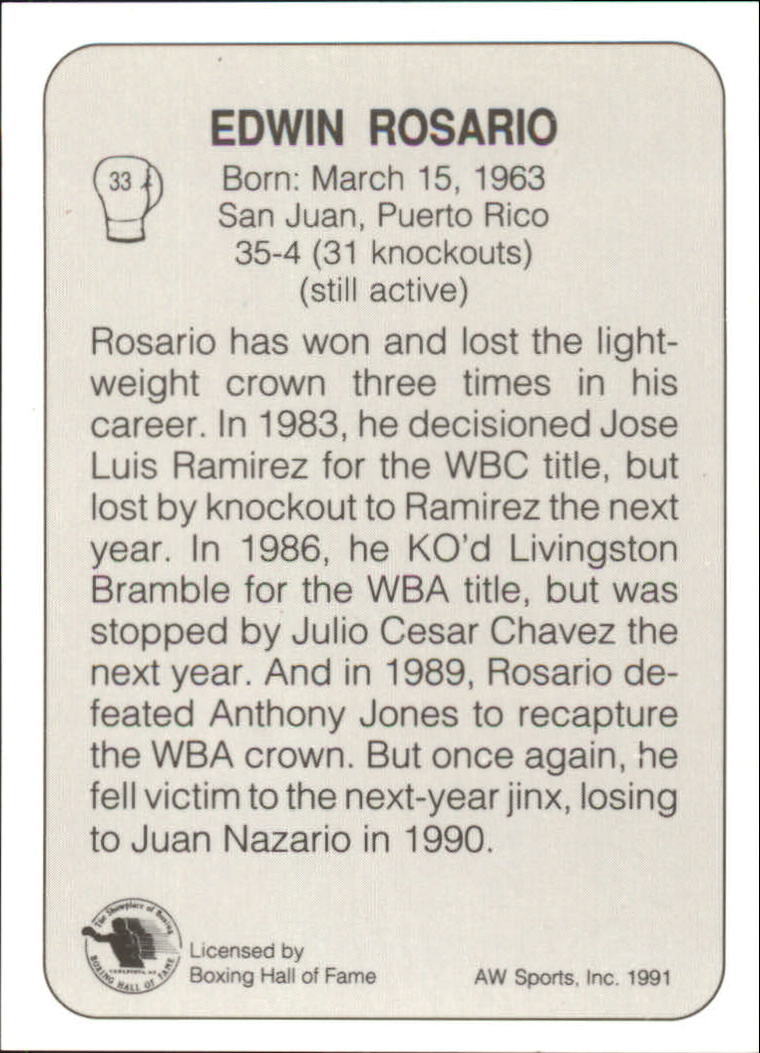 1991 All World #33 Edwin Rosario back image
