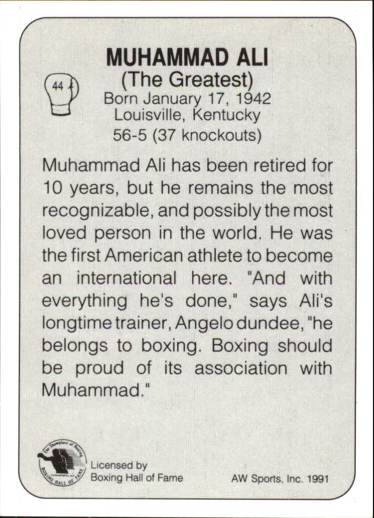 1991 All World #44 Ali Bonus Card #4 back image