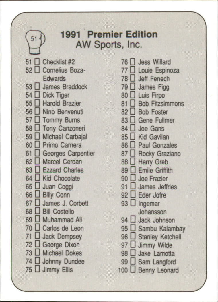 1991 All World #51 Checklist #2/Ken Norton/Joe Frazier/Larry Holmes/George Foreman/Muhammad Ali back image
