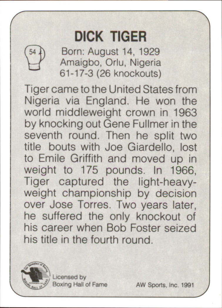 1991 All World #54 Dick Tiger back image