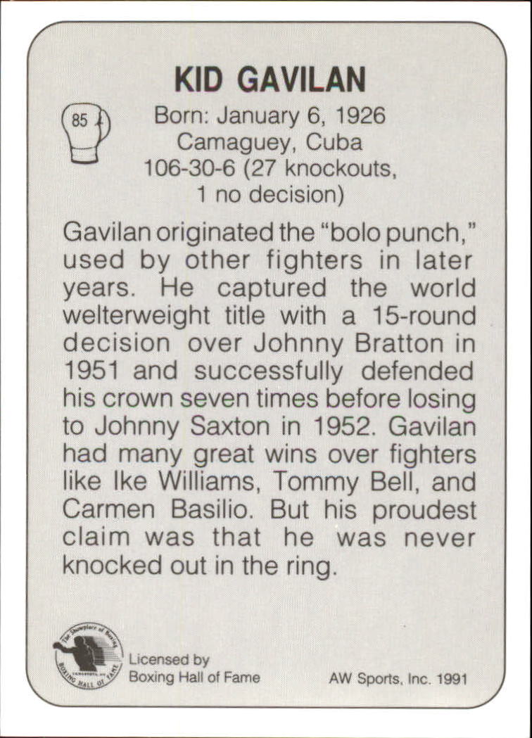 1991 All World #85 Kid Gavilan back image
