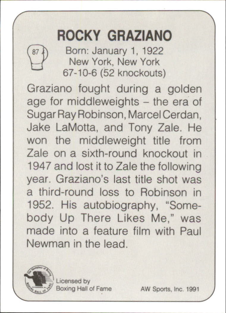 1991 All World #87 Rocky Graziano back image