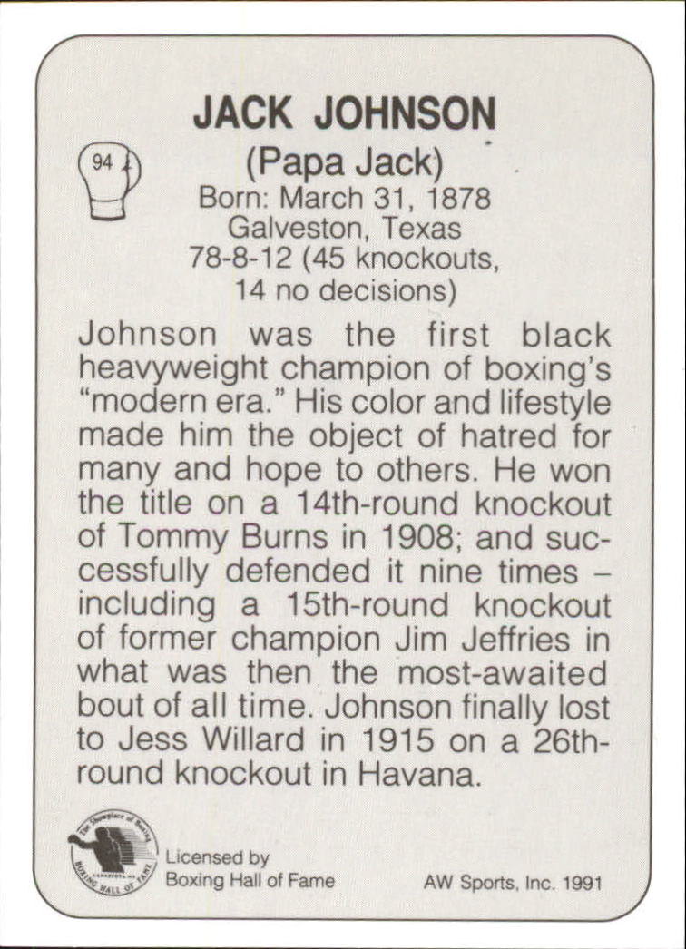 1991 All World #94 Jack Johnson back image